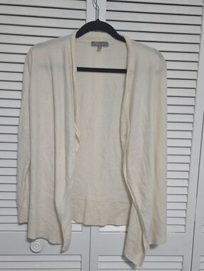 Neiman Marcus Cream Cashmere Open Front Draped Cardigan Sweater